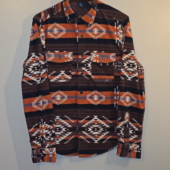 George Other - George Orange and Brown Plaid Aztec Western Shirt LOT O